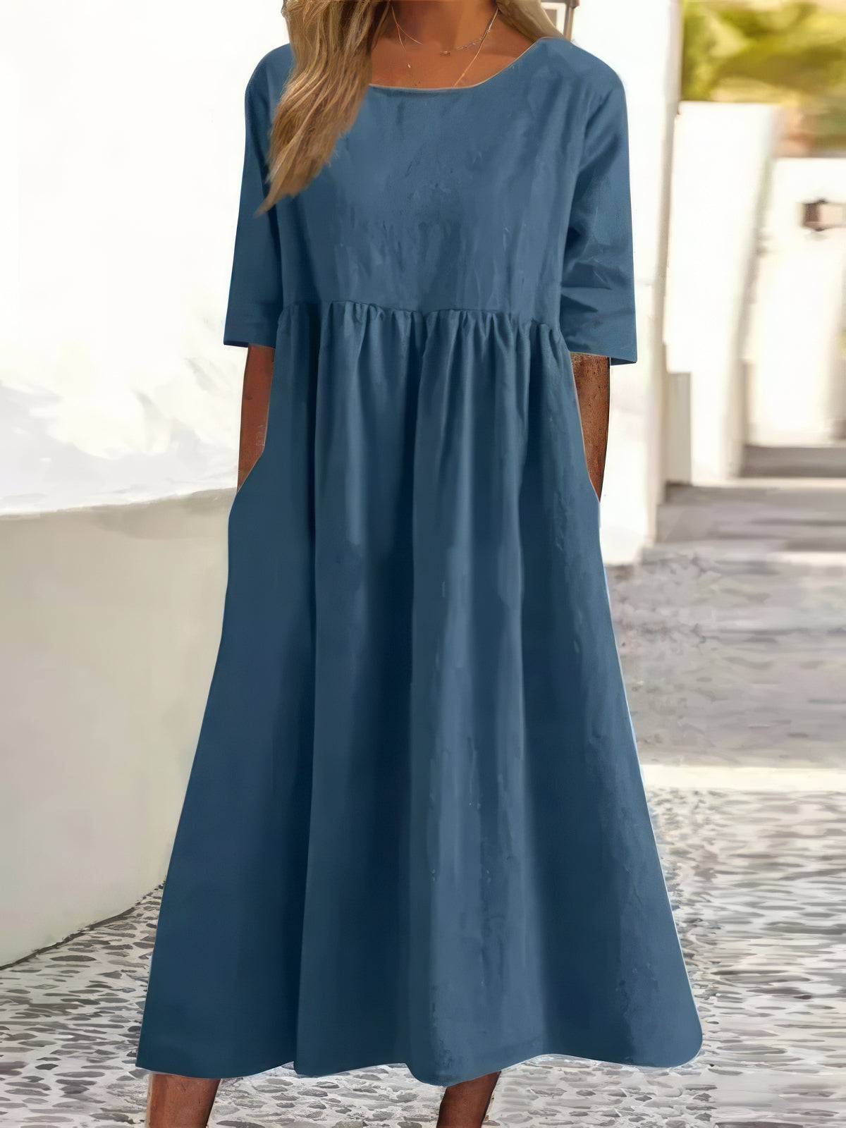 Robe en coton avec col rond et poches - 💖 SPÉCIAL FÊTE DES MÈRES 👩‍🦳