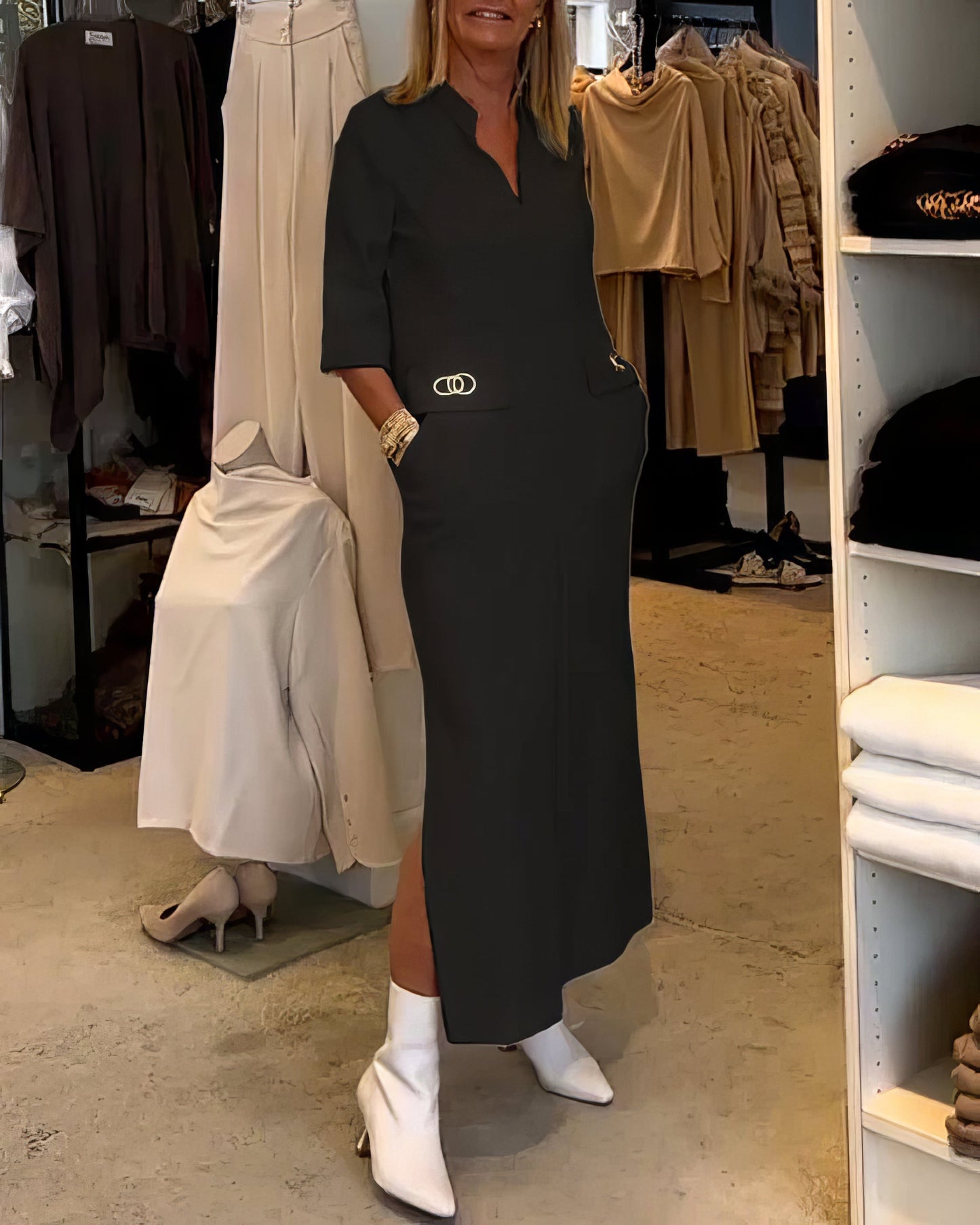 Robe avec Fente et Manches 3/4