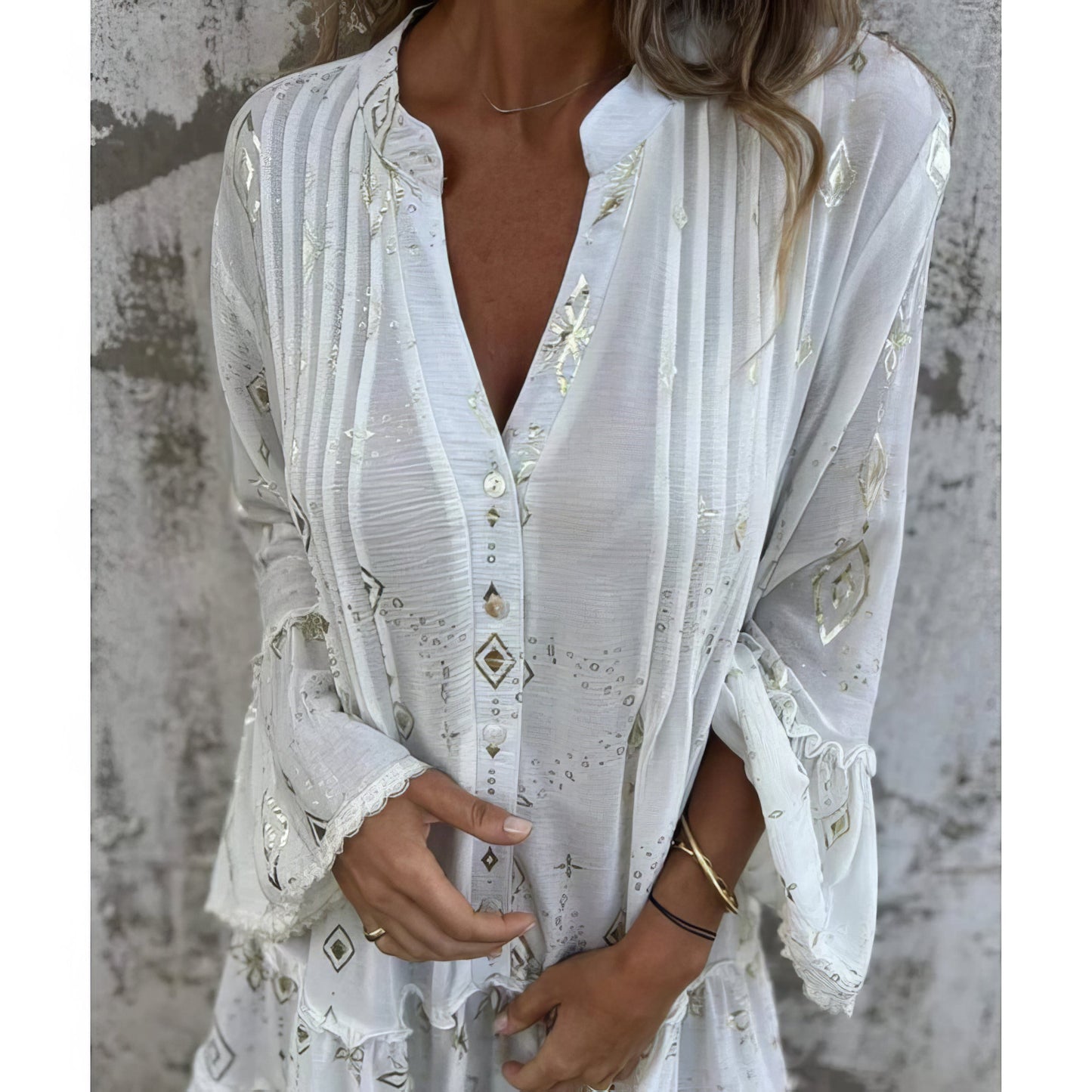 Robe confortable avec décolleté en V et imprimé
