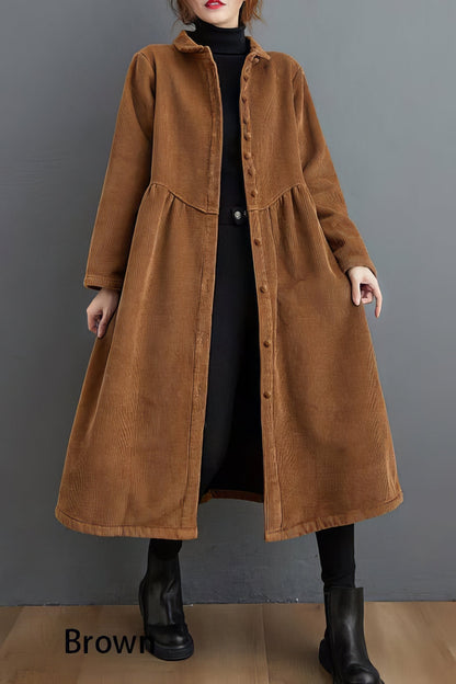 Manteau en velours côtelé épais et ajusté pour femme