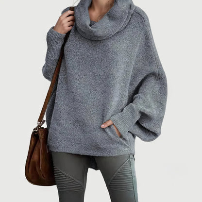 Pull Femme à Col Tombant et Manches Chauve-souris avec Poches