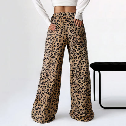 Pantalon femme à imprimé léopard et jambes larges