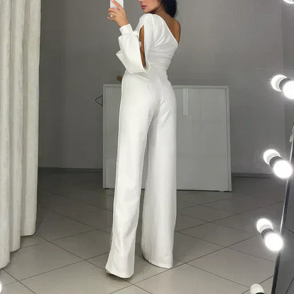 Combinaison Asymétrique à Une Épaule avec Manches Évasées en Tulle