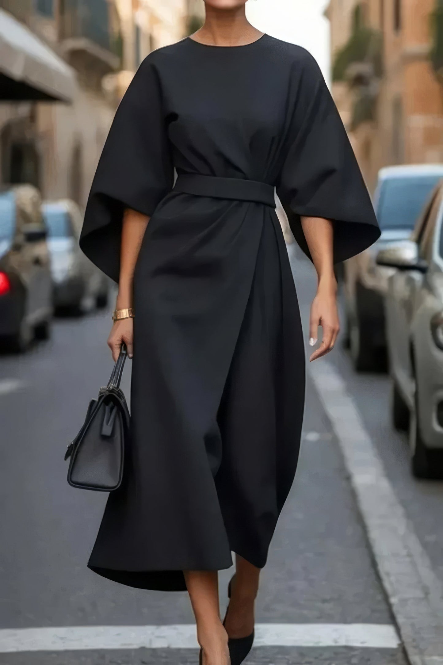 Margaret - Élégante Robe avec Manches Lanternes et Ceinture