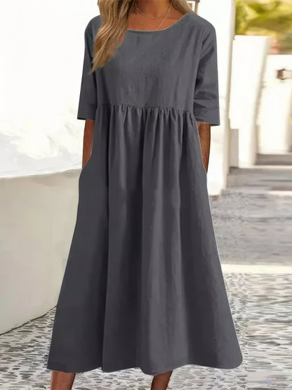 Robe en coton avec col rond et poches - 💖 SPÉCIAL FÊTE DES MÈRES 👩‍🦳