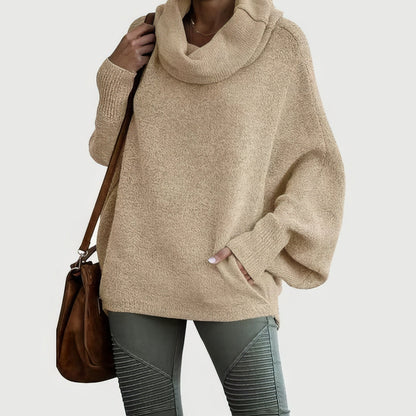 Pull Femme à Col Tombant et Manches Chauve-souris avec Poches