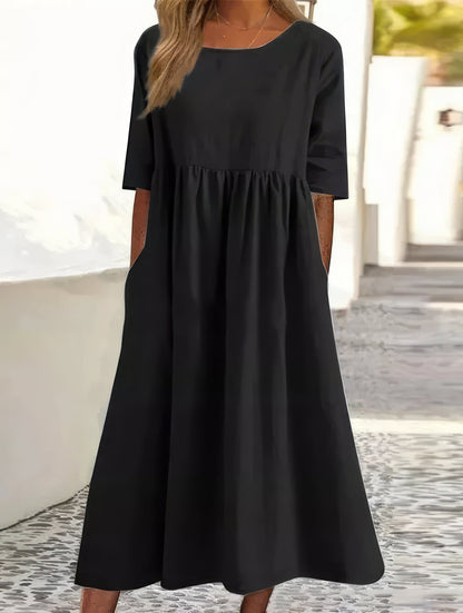 Robe en coton avec col rond et poches - 💖 SPÉCIAL FÊTE DES MÈRES 👩‍🦳