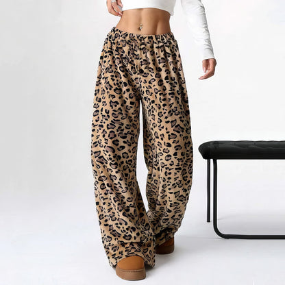 Pantalon femme à imprimé léopard et jambes larges