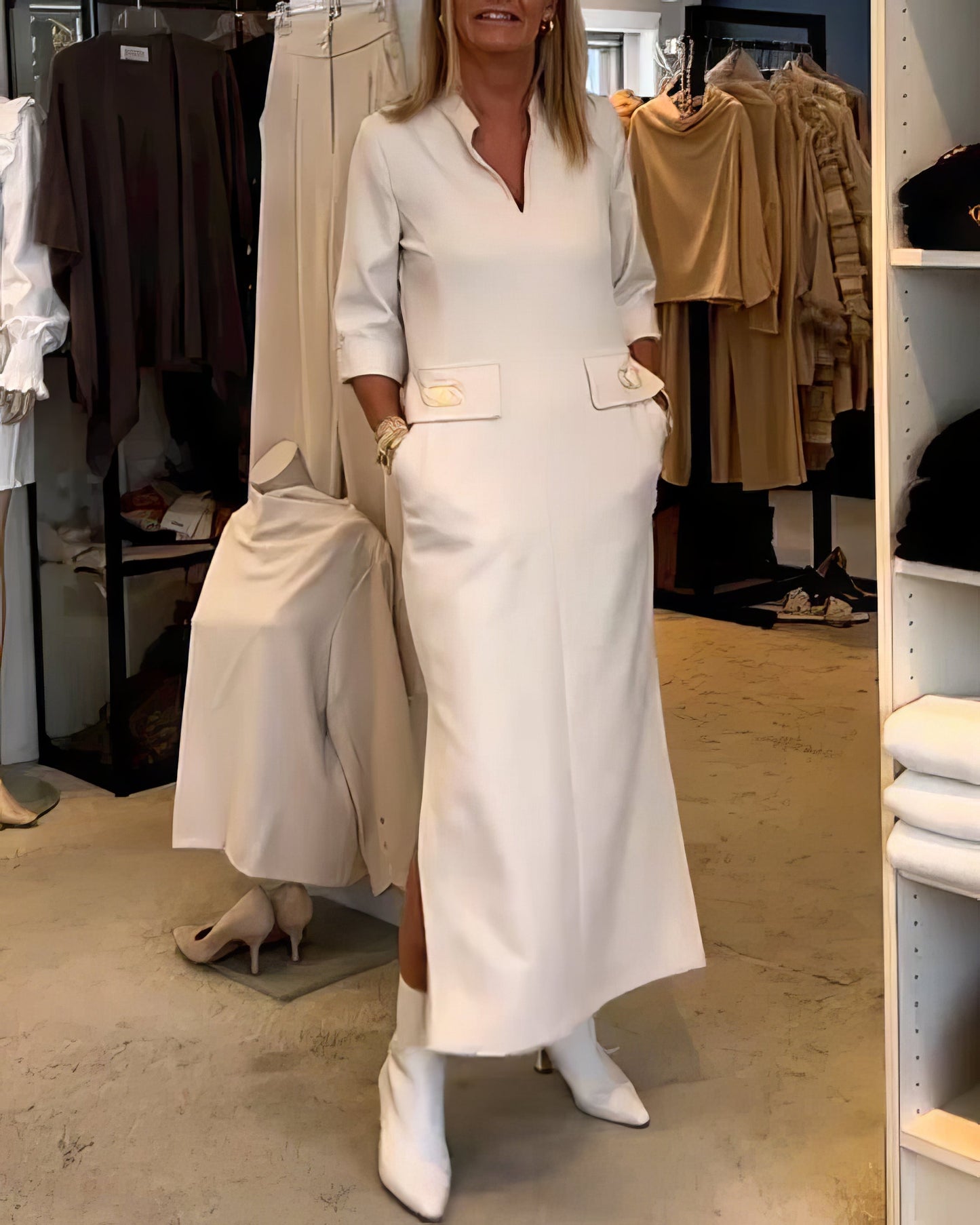 Robe avec Fente et Manches 3/4
