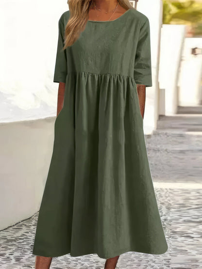 Robe en coton avec col rond et poches - 💖 SPÉCIAL FÊTE DES MÈRES 👩‍🦳