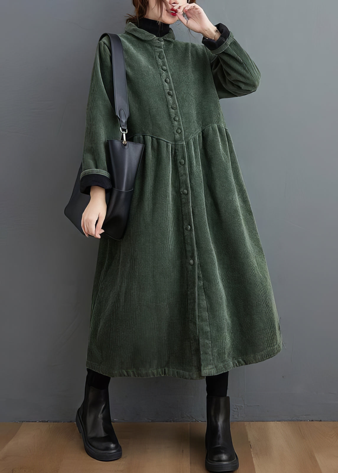 Manteau en velours côtelé épais et ajusté pour femme