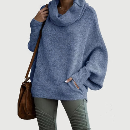 Pull Femme à Col Tombant et Manches Chauve-souris avec Poches