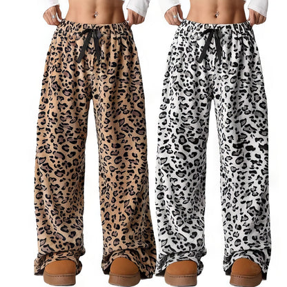 Pantalon femme à imprimé léopard et jambes larges