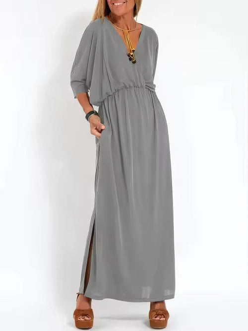 Robe longue vintage de soirée pour femme, col en V et taille haute
