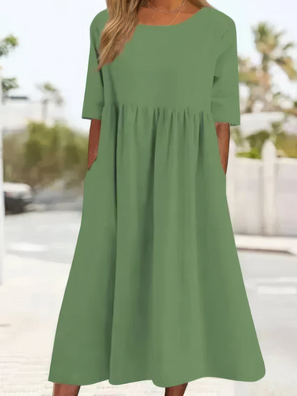 Robe en coton avec col rond et poches - 💖 SPÉCIAL FÊTE DES MÈRES 👩‍🦳