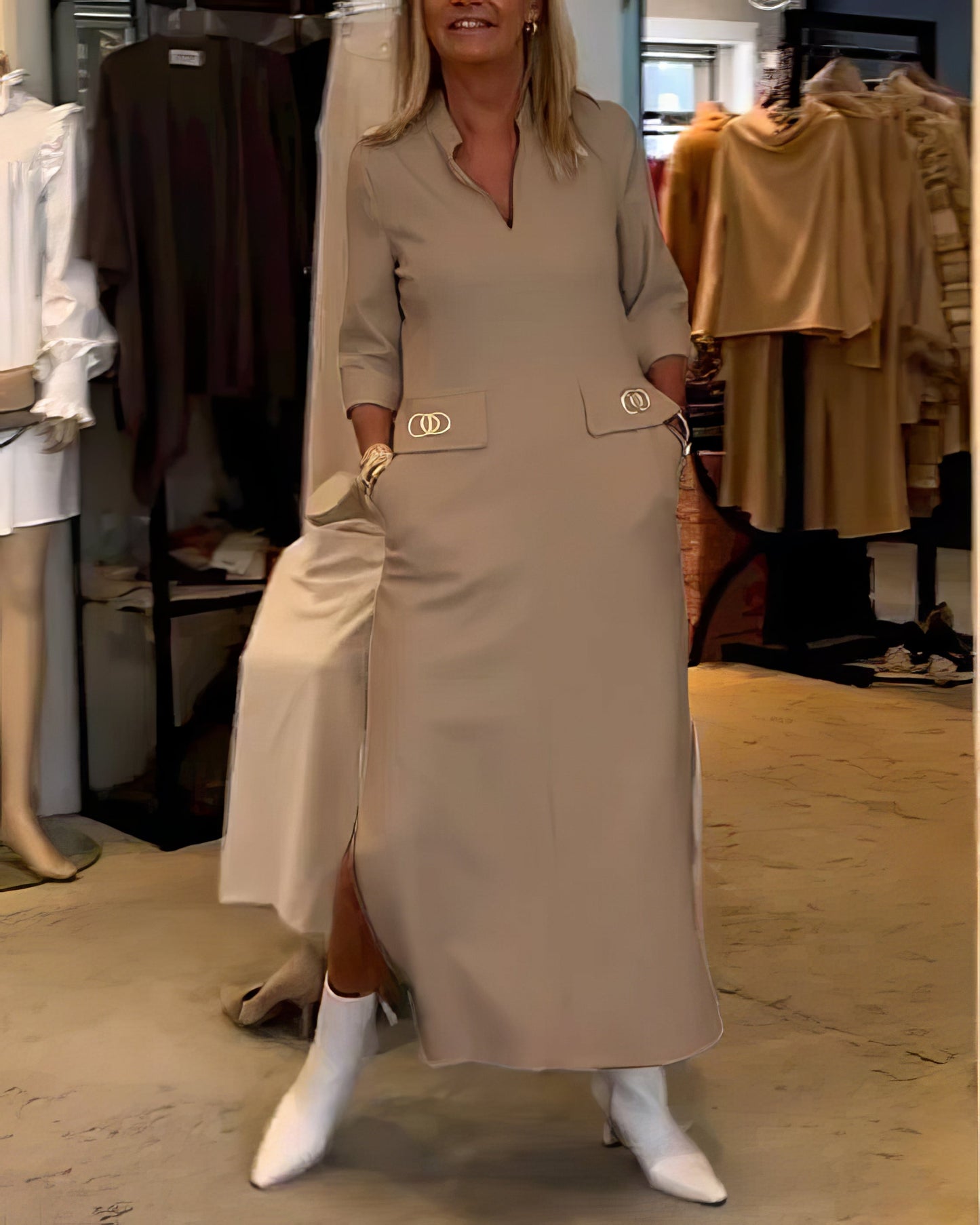 Robe avec Fente et Manches 3/4