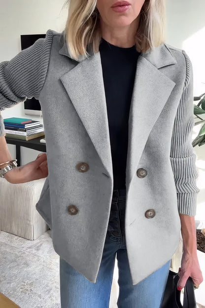 Manteau Casual en Maille avec Boutons et Manches Patchwork pour Femme