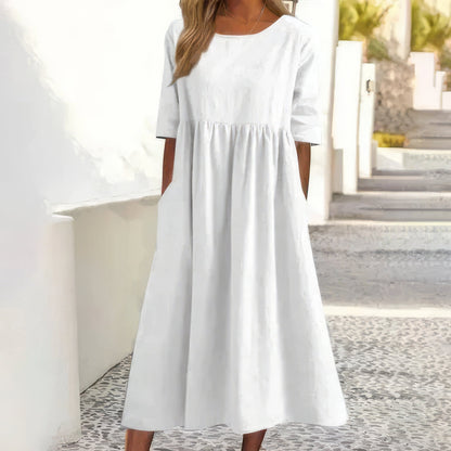 Robe en coton avec col rond et poches - 💖 SPÉCIAL FÊTE DES MÈRES 👩‍🦳