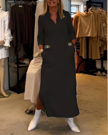 Robe avec Fente et Manches 3/4