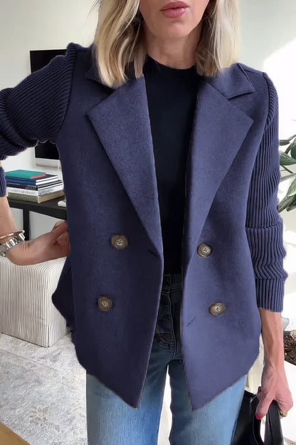 Manteau Casual en Maille avec Boutons et Manches Patchwork pour Femme